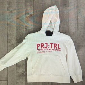 White Hoodie with Red PRJ:TRL Logo